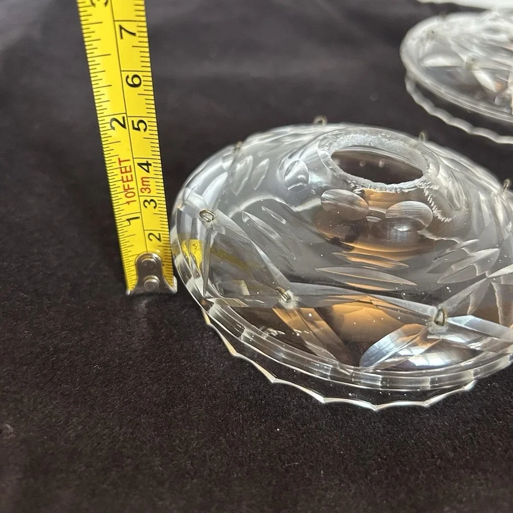 3 Cut Crystal Chandelier Bobeche Drip Pans 8 Prism Loops Replacement Vtg Antique